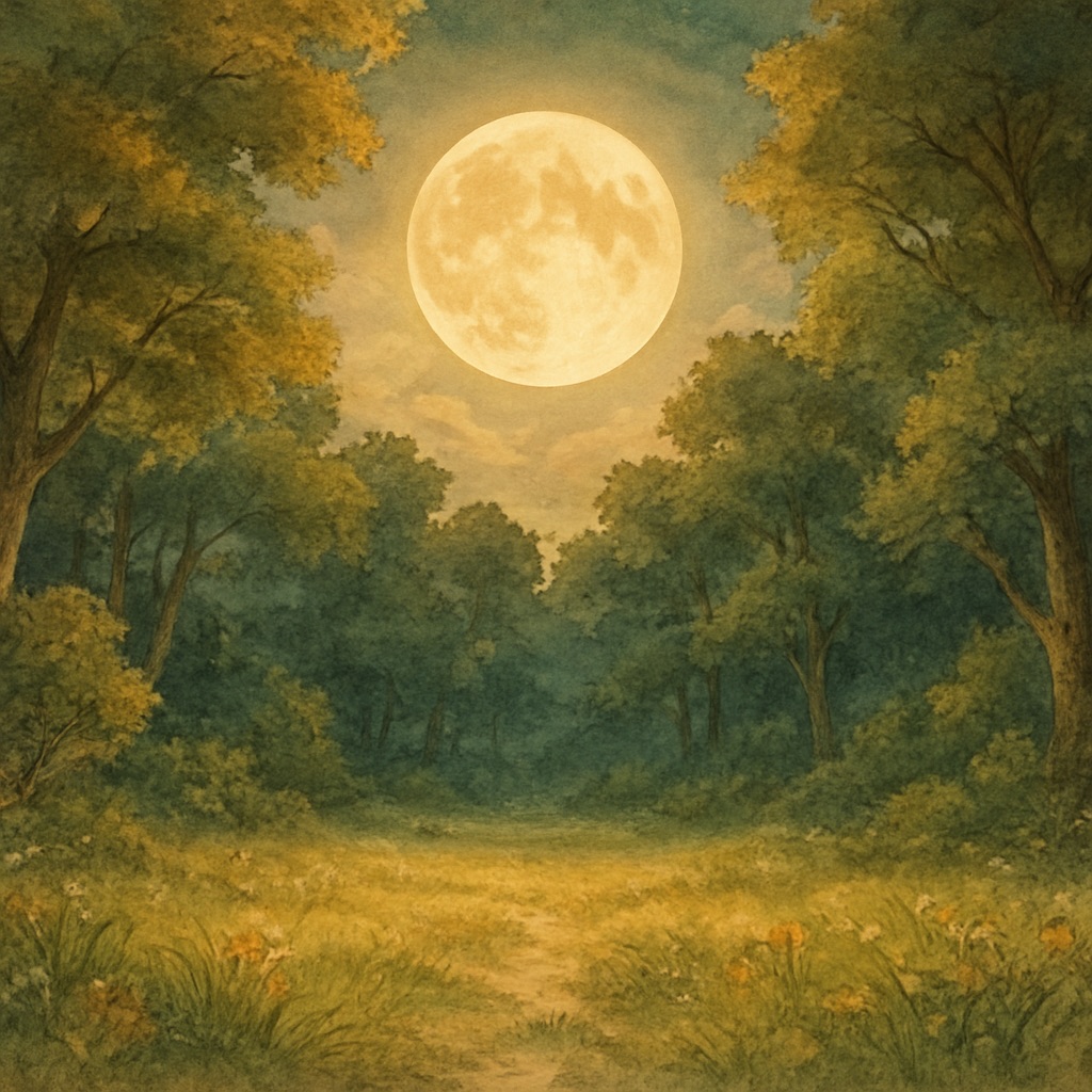 Anime Celestial Night Sky AI Generator – Starfield and Aurora Art example — Full moon forest clearing