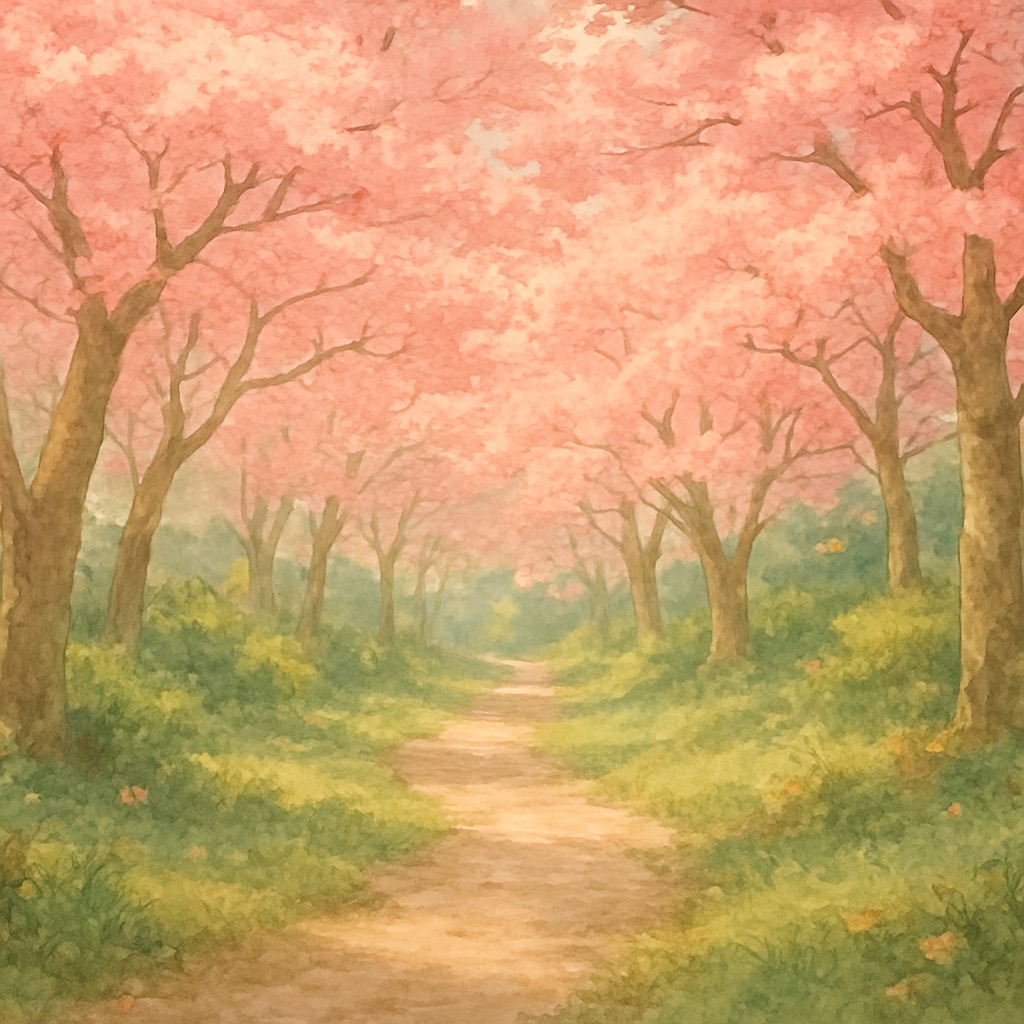 Enchanted Forest AI Art Generator – Magical Anime Woodland example — Cherry blossom woodland