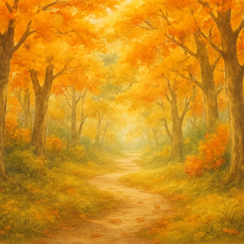 Enchanted Forest AI Art Generator – Magical Anime Woodland example — Golden autumn forest path