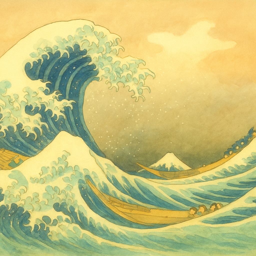 The Great Wave — Hokusai reimagined as hand-painted Studio Ghibli anime art