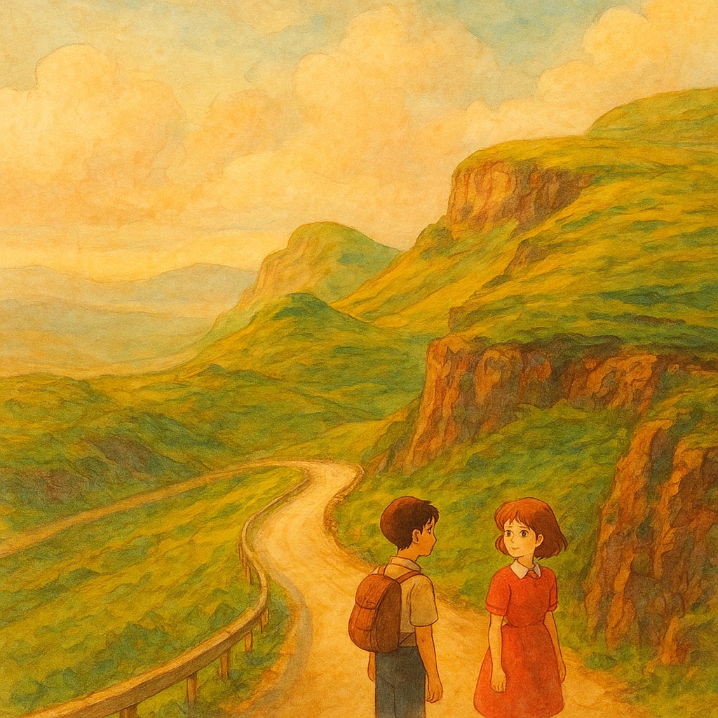 Misty peaks reimagined as hand-painted Studio Ghibli anime art