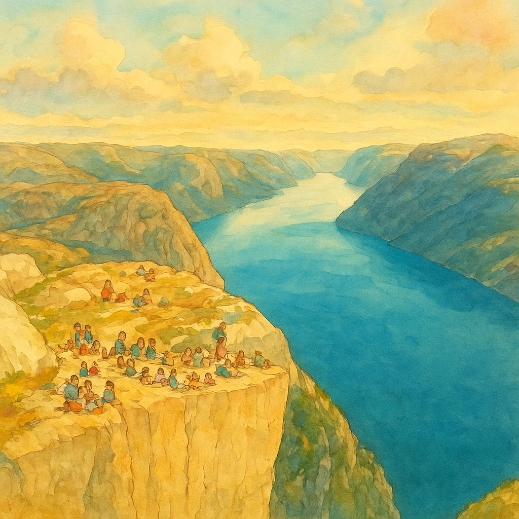 Mountain lake reimagined as hand-painted Studio Ghibli anime art