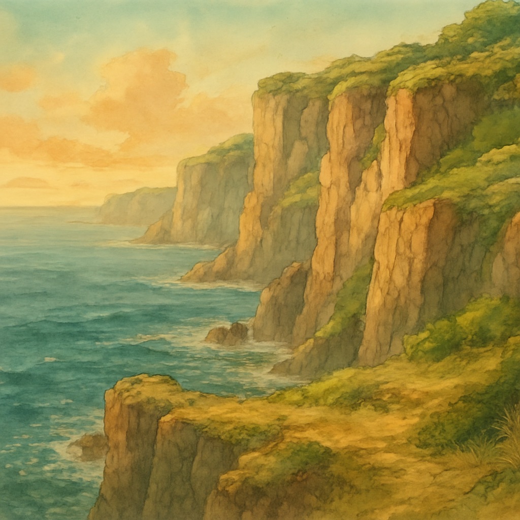 Anime Ocean & Seascape AI Generator – Painted Coastal Art example — Dramatic coastal cliffs
