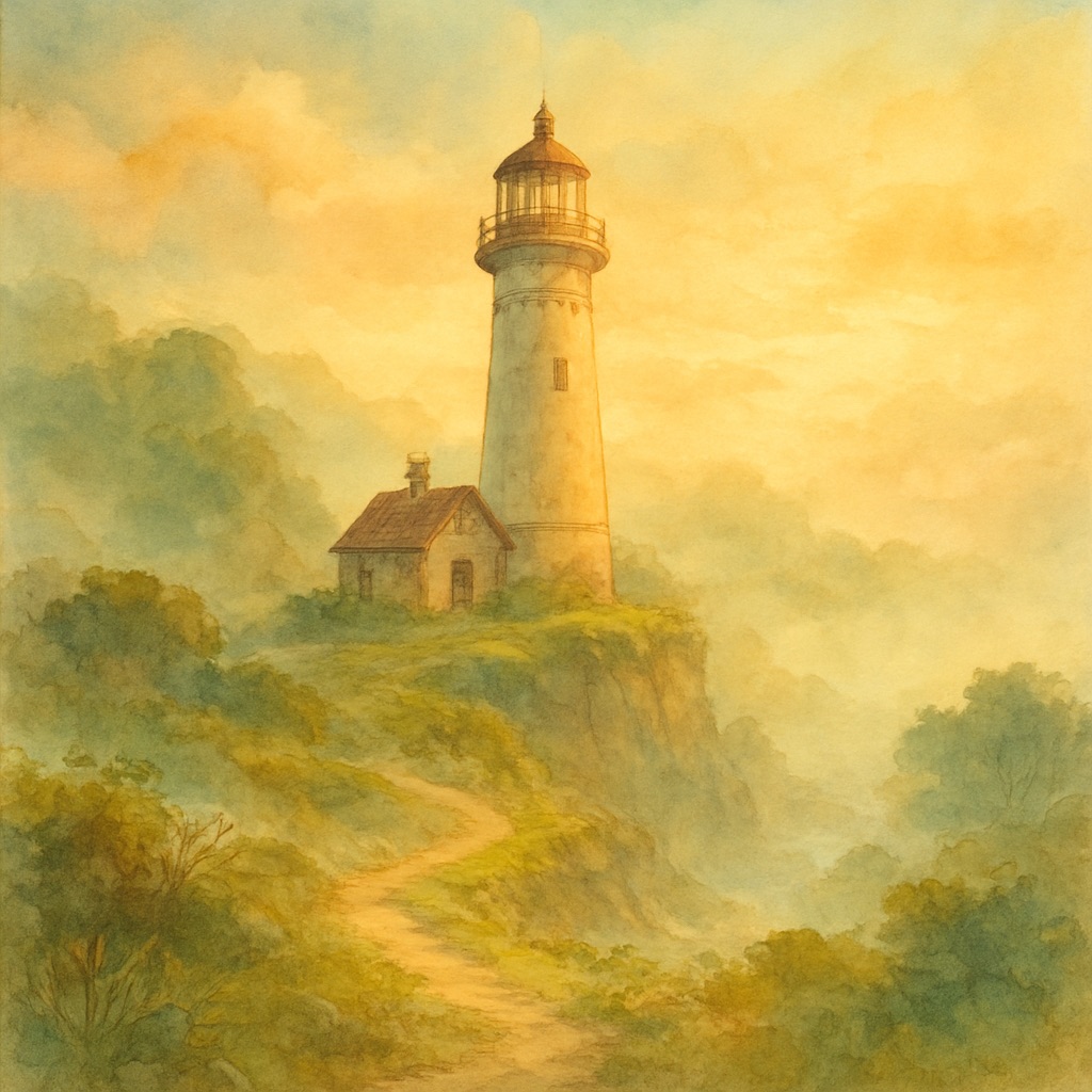 Anime Ocean & Seascape AI Generator – Painted Coastal Art example — Lighthouse morning mist