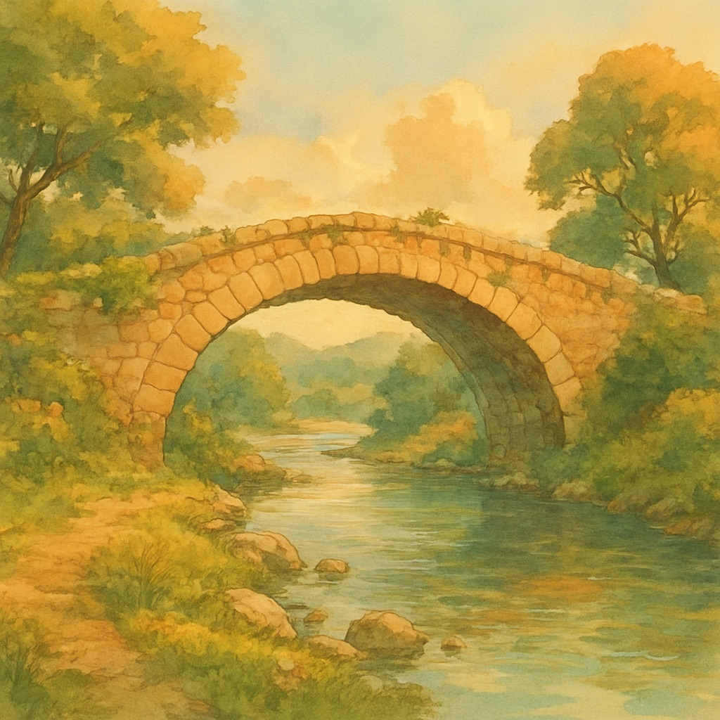 Watercolor Anime AI Generator – Soft Painted Aesthetic example — Ancient stone bridge
